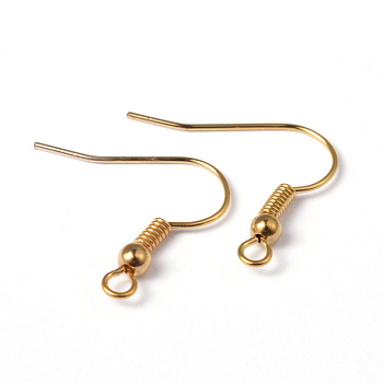Golden Color Brass Earring Hooks, with Horizontal Loop, Nickel Free, 17~19x16~18mm, Hole: 2mm, Pin: 0.8mm