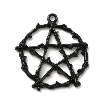 Alloy Pendant, Round with Star Pattern, Electrophoresis Black, 28x26x3mm, Hole: 2mm