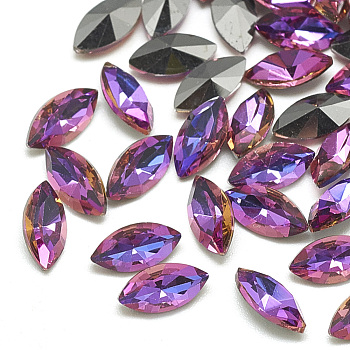 DIY Pointed Back K9 Glass Rhinestone Cabochons, Random Color Back Plated, Faceted, Horse Eye, Violet Blue, 10x5x2.5mm