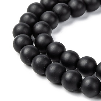 Opaque Glass Beads Strands, Frosted, Round, Black, 8mm, Hole:1mm, about 46pcs/strand, 15.3 inch