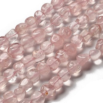 Natural Rose Quartz Beads Strands, Nuggets, Tumbled Stone, 7~13x4.5~10x4.5~10mm, Hole: 1.2mm, about 44~46pcs/strand, 15.08~16.14 inch(38.3~41cm)