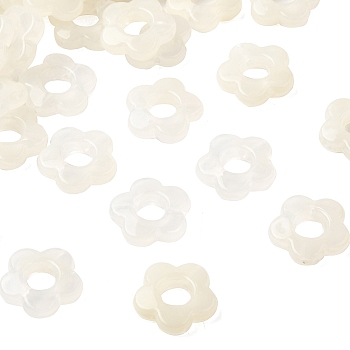 Transparent Acrylic Beads, Flower, Two Tone, White, 14x14.5x4mm, Hole: 1.6mm