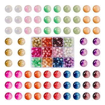 300Pcs 12 Colors Crackle Baking Painted Imitation Jade Glass Beads Set, Round, Mixed Color, 8mm, Hole: 1.5mm, 25Pcs/color