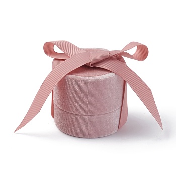 Velvet Jewelry Set Box, with Ribbon and Card Paper, for Necklaces, Column, Pink, 6x5.5cm, Inner Diameter: 5.1cm