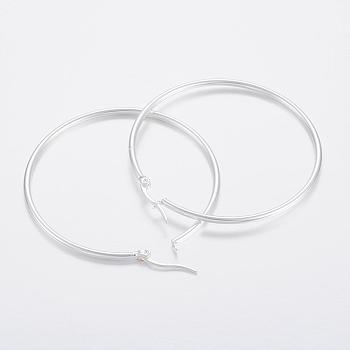 304 Stainless Steel Big Hoop Earrings, Hypoallergenic Earrings, Silver, 57x54x2mm, 12 Gauge, Pin: 1x0.8mm