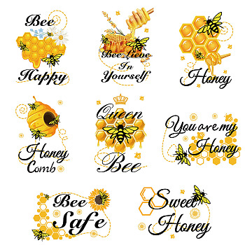 8 Sheets 8 Styles PVC Waterproof Wall Stickers, Self-Adhesive Decals, for Window or Stairway Home Decoration, Rectangle, Bees Pattern, 200x145mm, about 1 sheets/style