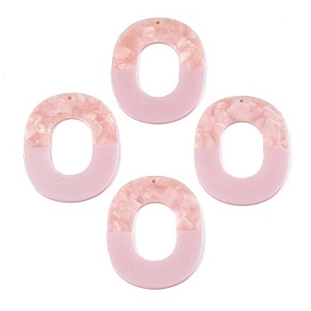Translucent Cellulose Acetate(Resin) Pendants, Two Tone, Oval Ring, Pink, 49x40x3mm, Hole: 1.4mm