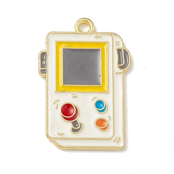 Rack Plating Alloy Enamel Pendants, Light Gold, Game Console, Floral White, 25x17x1.4mm, Hole: 1.8mm