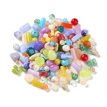 Opaque Acrylic Beads, Mixed Shapes, Mixed Color, 7.5~28x5~17x3~13mm, Hole: 1~4.3mm, about 695pcs/500g