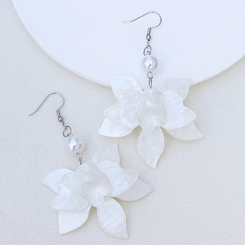 Bohemian Style Petal Patchwork Acrylic Flower Earrings with Water Ripple Design, White