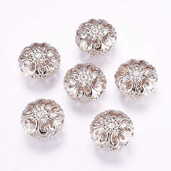 Iron Filigree Beads, Flat Round, Platinum Color, 23mm in diameter, 12.5mm thick, hole: 2mm