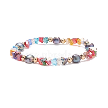 Natural Pearl & Glass Triangle Beaded Stretch Bracelet for Women(BJEW-JB08230)-5