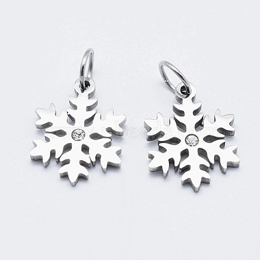 Stainless Steel Color Clear Snowflake Stainless Steel+Cubic Zirconia Charms