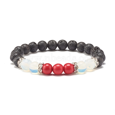 Bracelet extensible pierre de lave naturelle & opalite & pierres précieuses(BJEW-JB07712)-2