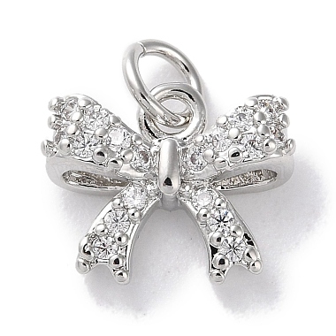 Platinum Clear Bowknot Brass+Cubic Zirconia Pendants