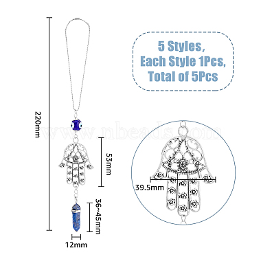 1 Set Hamsa Hand & Evil Eye Hanging Ornament with Bullet Gemstone Charm(PALLOY-FH0007-43A)-2