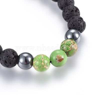 pierre de lave naturelle et perles d'hématite synthétiques non magnétiques bracelets de perles tressées(BJEW-JB03975-04)-2