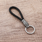 Snake Viking 304 Stainless Steel Keychains, Split Key Rings, with Black Color Braided PU Leather Cord, Stainless Steel Color, 80mm(YZ6352)