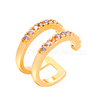 Brass Micro Pave Cubic Zirconia Cuff Earrings, Two-layer C-Shaped, Golden, 13x5mm(WH-WG2DF18-01)