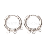 304 Stainless Steel Huggie Hoop Earring Findings, Round, with 3-Loops, Long-Lasting Plated, Stainless Steel Color, 18x17x2.5mm, Hole: 1.8mm(STAS-D183-03A-P)