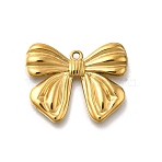 304 Stainless Steel Pendants, Bowknot Charm, Ion Plating(IP), Real 18K Gold Plated, 20x24.5x3mm, Hole: 1.4mm(STAS-C119-06C-G)