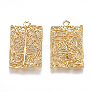 Brass Filigree Pendants, Rectangle, Nickel Free, Real 18K Gold Plated, 22x14x2mm, Hole: 1.5mm(KK-T038-26G)