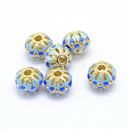 Electroplate Brass Enamel Beads, Cadmium Free & Lead Free, Rondelle, Golden, Deep Sky Blue, 11x8.5mm, Hole: 3mm(KK-K185-02A-RS)