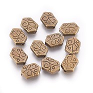 Tibetan Style Alloy Beads, Cadmium Free & Nickel Free & Lead Free, Hexagon, Antique Bronze, 11.5x8x4mm, Hole: 1mm(MLF0104Y-NF)