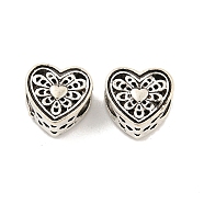 Valentine's Day Rack Plating Alloy European Beads, Large Hole Beads, Cadmium Free & Nickel Free & Lead Free, Heart, Antique Silver, 11x12x7mm, Hole: 5.5x4.7mm(FIND-B034-24AS)