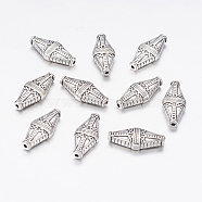 Tibetan Style Alloy Beads, Rhombus, Antique Silver, Lead Free & Cadmium Free & Nickel Free, 22x10x5mm, Hole: 1.4mm(LF1014Y-NF)