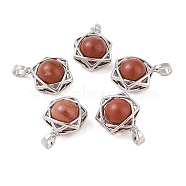 Natural Red Jasper Round Pendants, Stainless Steel Star of David Charms, Stainless Steel Color, 20x15.5x10.5mm, Hole: 3x5mm(G-M440-04C-P)