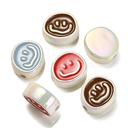 UV Plating Rainbow Iridescent Acrylic Enamel Beads, Oval with Smiling Face Pattern, Mixed Color, 19.5x21.5x9mm, Hole: 3.5mm(OACR-G012-13)