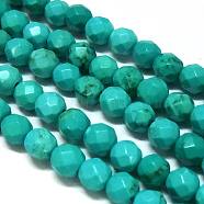 Natural Howlite Round Beads Strands, Dyed, Faceted, Turquoise, 4mm, Hole: 1mm(X-TURQ-L020-4mm-02)