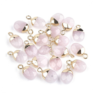 Electroplate Natural Rose Quartz Charms, with Iron Findings, Faceted, Oval, Golden, 14~15x8x5~5.5mm, Hole: 1.8mm(G-S344-09E)