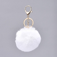 Pom Pom Ball Keychain, with Alloy Lobster Claw Clasps and Iron Key Ring, for Bag Decoration,  Keychain Gift and Phone Backpack , Light Gold, White, 138mm(X-KEYC-WH0016-13L)