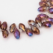Electroplate Glass Beads Strands, Top Drilled Beads, Faceted Teardrop, AB Color Plated, Purple, 12~13x6mm, Hole: 1mm, about 95~99pcs/strand, 15.7~18 inch(X-EGLA-J068-AB05)