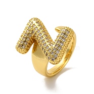 Letter Brass Micro Pave Clear Cubic Zirconia Open Cuff Ring for Women, Real 18K Gold Plated, Letter Z, 19.5x16.5mm, US Size 6(16.5mm)(RJEW-N046-03Z-G)