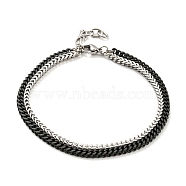Two Tone 304 Stainless Steel Wheat Chains Double Layer Multi-strand Bracelets, Black and Stainless Steel, 7-1/2 inch(19.1cm)(BJEW-D030-08EB)