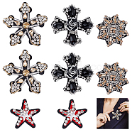 8Pcs 4 Style Snowflake & Cross & Star Shape Handicraft Rhinestone Appliques, Beading Sew on Appliques, Mixed Color, 43~69x41~69x6~14mm, 2pcs/style(PATC-HY0001-17)