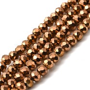 Electroplate Transparent Glass Beads Strands, Full Plated, Faceted, Rondelle, Copper Plated, 6x5mm, Hole: 1mm, about 83~85pcs/strand, 38~39cm(EGLA-A034-T6mm-UA04)