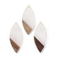 Resin & Wood Big Pendants, Leaf Charms, White, 52.5x22x3.5mm, Hole: 2mm(WOOD-F015-12A)