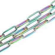 Ion Plating(IP) 304 Stainless Steel Paperclip Chains, Drawn Elongated Cable Chains, Soldered, with Spool, Rainbow Color, 12x4x1mm, 32.8 Feet(10m)/roll(CHS-H031-02MC)