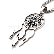 201 Stainless Steel Pendant Necklaces, 23.70 inch(60.2cm), Feather: 46.5x19.5x1.5mm(NJEW-M212-01C-P)