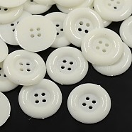Acrylic Shirt Buttons, Plastic Sewing Buttons for Costume Design, 4-Hole, Dyed, Flat Round, White, 25x3mm, Hole: 2mm(BUTT-E075-C-01)