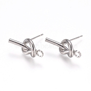 Rack Plating Brass Stud Earring Findings, with 316 Surgical Stainless Steel Pin and Loop, Knot, Platinum, 19x7.5x4mm, Hole: 2mm, Pin: 0.7mm(KK-L198-006P)