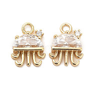 Brass Glass Charms, Jellyfishh, Real 18K Gold Plated, 11.5x8.5x3mm, Hole: 1.6mm(KK-C054-08G)