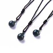 Natural Moss Agate Pendant Necklaces, with Nylon Cord, Round, 27.55 inch(70cm)(NJEW-P241-A04)