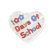 School Theme Opaque Printed Acrylic Pendants, Heart, 33.5x37.5x2.5mm, Hole: 1.4mm(SACR-Z006-06C)