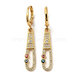 Real 18K Gold Plated Brass Dangle Leverback Earrings, with Enamel and Cubic Zirconia, Evil Eye, FireBrick, 38.5x6mm(EJEW-A033-17G-02)