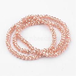 Electroplate Glass Bead Strands, Imitation Jade, Full Rainbow Plated, Faceted, Rondelle, Sandy Brown, 4x3mm, Hole: 1mm, about 146pcs/strand, 18.8 inch(EGLA-G014-4mm-FR-A01)